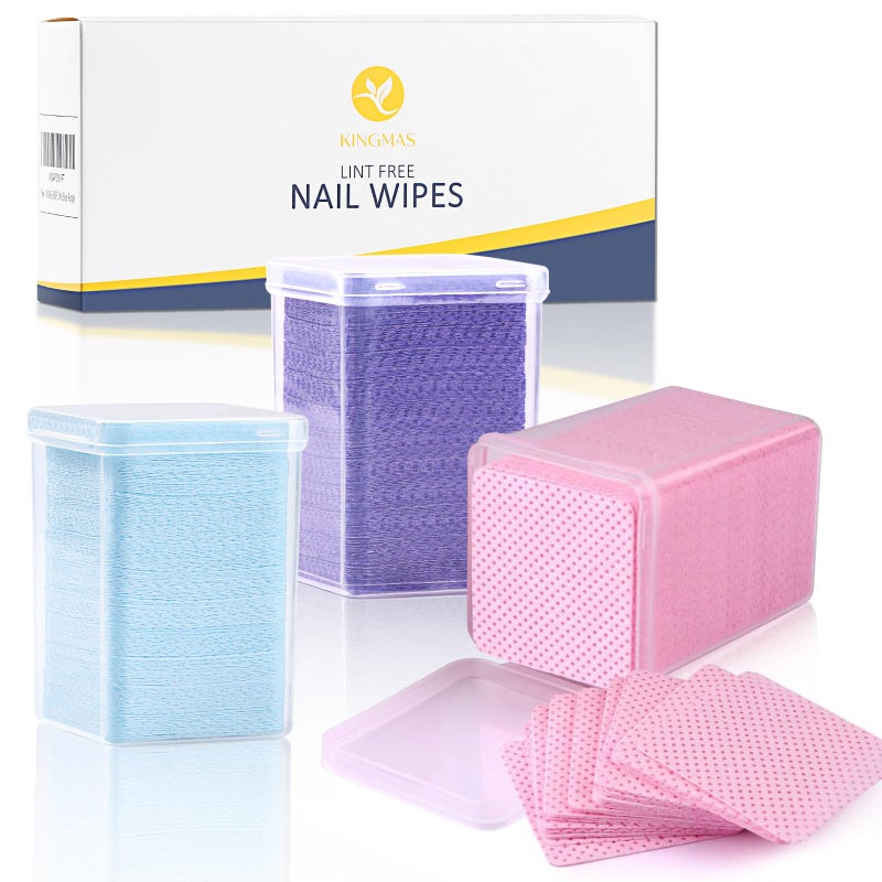 KINGMAS 600Pcs Lint Free Nail Wipes NonWoven Fabric Nail Polish Remover Cleaning Pads Lash Extensions Glue Cleaning Wipes Salon Supplies Pink Blue Purple - Image 2