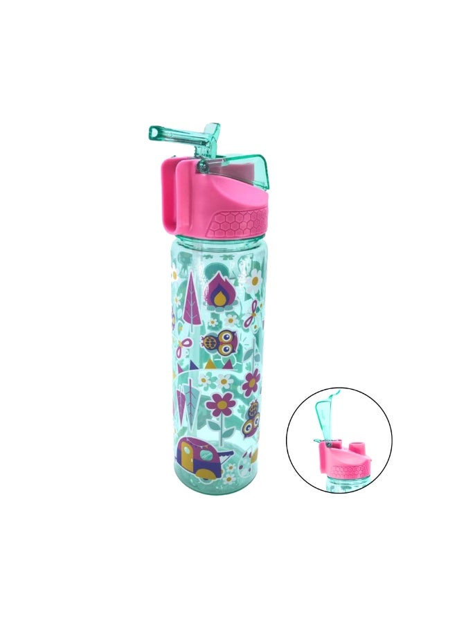i-kola FLOWER LIGHT GREEN 650 ML Kids Water Bottle for School | BPA-Free Plastic Water Bottle for Boys & Girls | Leakproof, Unbreakable, Easy to Drink, Quick Open Lock (TS-9209 3) - Image 1