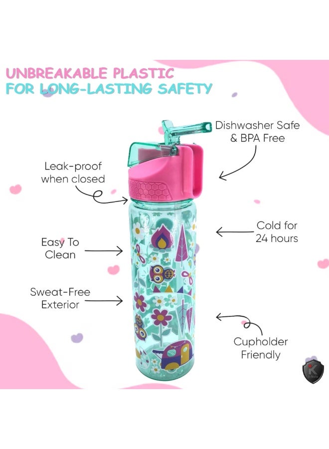 i-kola FLOWER LIGHT GREEN 650 ML Kids Water Bottle for School | BPA-Free Plastic Water Bottle for Boys & Girls | Leakproof, Unbreakable, Easy to Drink, Quick Open Lock (TS-9209 3) - Image 4
