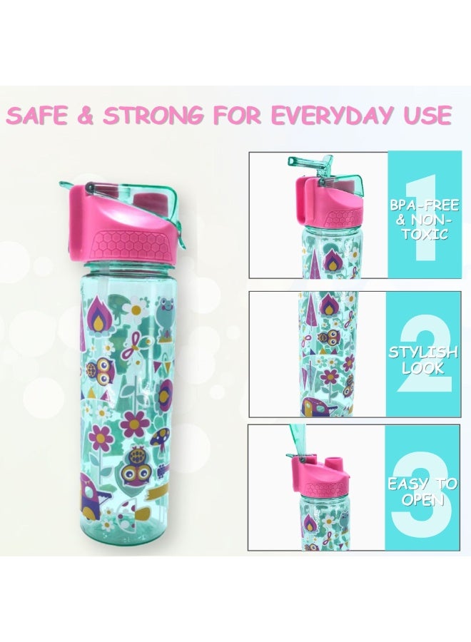 i-kola FLOWER LIGHT GREEN 650 ML Kids Water Bottle for School | BPA-Free Plastic Water Bottle for Boys & Girls | Leakproof, Unbreakable, Easy to Drink, Quick Open Lock (TS-9209 3) - Image 3