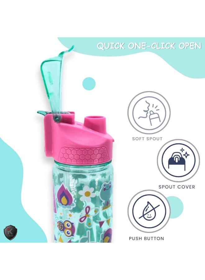 i-kola FLOWER LIGHT GREEN 650 ML Kids Water Bottle for School | BPA-Free Plastic Water Bottle for Boys & Girls | Leakproof, Unbreakable, Easy to Drink, Quick Open Lock (TS-9209 3) - Image 5
