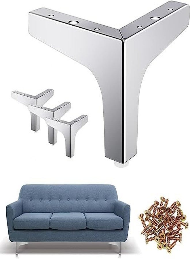VMD, 4" Stainless Steel Y Type 2 mm Hevy Furniture Hardware Leg, Sofa, Bed Legs, Silver, (Pack of 4) - Image 1