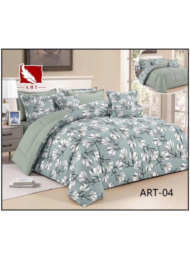 ART 7-Piece Double Bedspread Set – White Floral Pattern – Size 220×240 cm