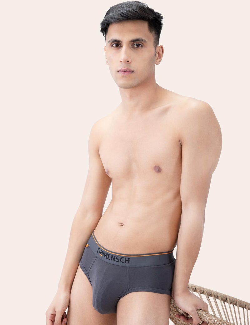 DAMENSCH Deo-Cotton Men's Anti-Bacterial Moisture-Free Cotton Solid Briefs-Charcoal Dust-Pack of 1-Small - Image 3