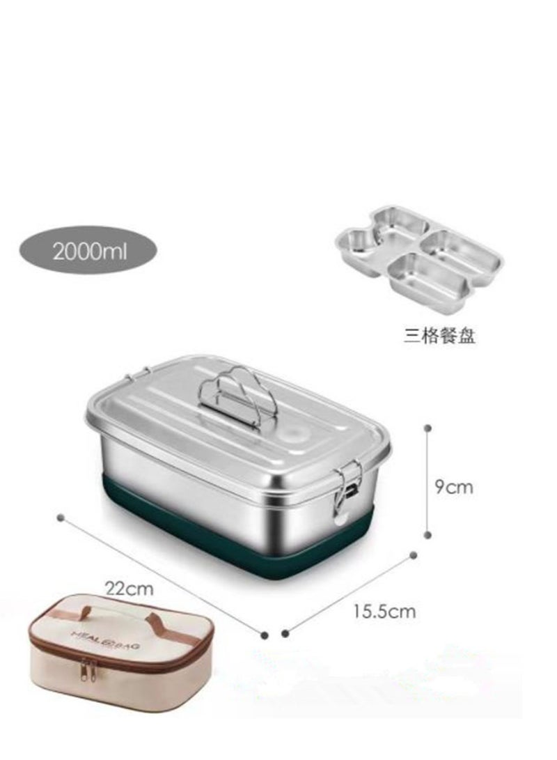 Golden Double Layer Stainless Steel Lunch Box 3 Grid Metal Bento Boxes Leak-proof Strong Tightness Bento Box For Storing Various Fruits Snack Lunch Box (2000ml)  - Image 2