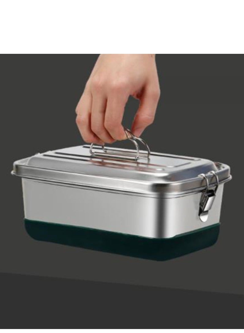Golden Double Layer Stainless Steel Lunch Box 3 Grid Metal Bento Boxes Leak-proof Strong Tightness Bento Box For Storing Various Fruits Snack Lunch Box (2000ml)  - Image 5