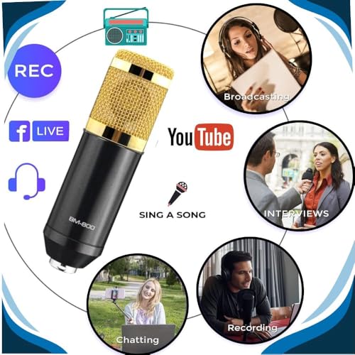 TECHBLAZE BM800 Professional Studio Condenser Microphone Set for Singing & Recording | Shock Mount, U-Shape Splitter, 3.5mm XLR Cable | Podcast, YouTube, Gaming, Voice-Over & Home Studio Mic – Black - Image 3