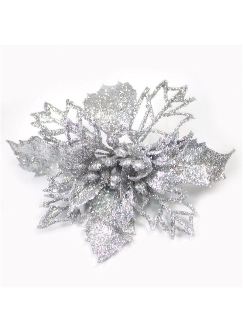 ACLIX Pack Of Four Artificial Flower for Christmas Tree Colorful Glitter Flowers DIY Home Ornaments - Image 3