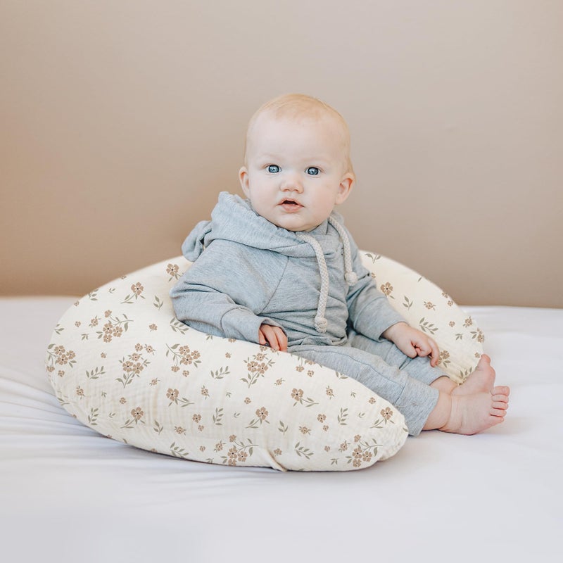 Konssy 2-Pack Muslin Nursing Pillow Covers, Soft & Adorable Nursing Covers for Breastfeeding Pillows, Slipcovers for Newborn Boys & Girls(Cream, Blossom) - Image 4
