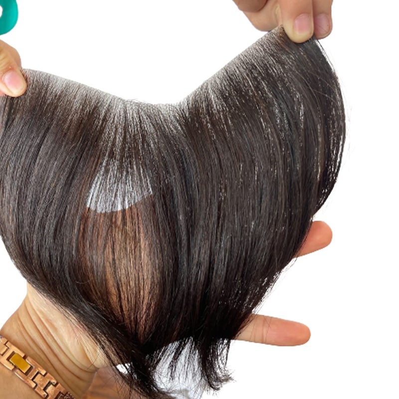 Voloria Men Forehead Hairline Toupee 100% Human Hair Skin PU Man Hairpieces Frontal Hair Topper for Receding Natural Hairline Replacement Systems #2 Dark Brown Color 0.78x6.29INCH - Image 5
