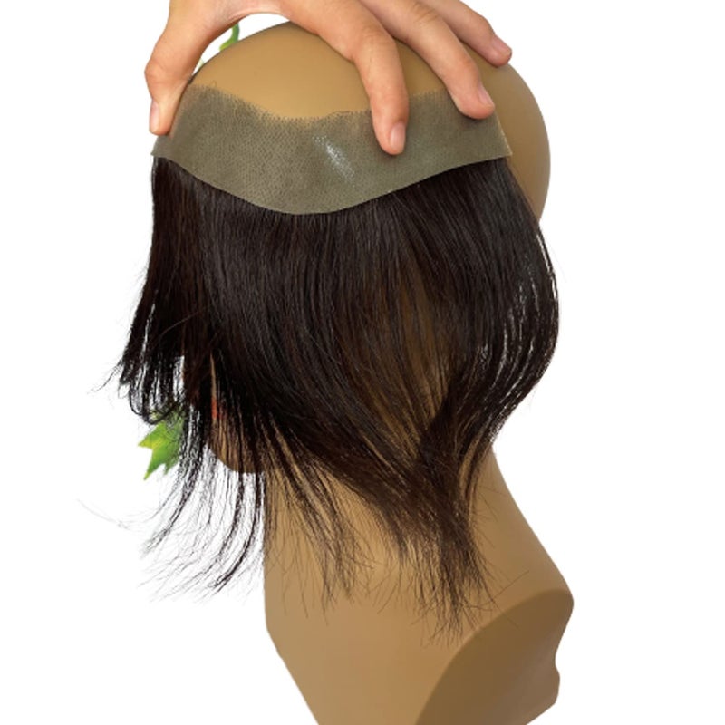 Voloria Men Forehead Hairline Toupee 100% Human Hair Skin PU Man Hairpieces Frontal Hair Topper for Receding Natural Hairline Replacement Systems #2 Dark Brown Color 0.78x6.29INCH - Image 3