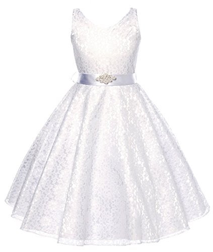 DressForLess Lovely Lace V-Neck Flower Girl Dress, White, 4 - Image 5