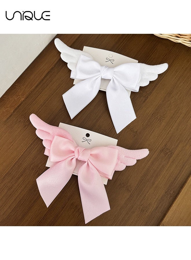 Unique 2 Pcs Bow Hair Clips - Plush Wing Bow Hair Clips - Vintage Angel Wing Hair Clips - Cartoon Fuzzy Wing Hair Clips - Gift for Women, Girls, Teens - White/Pink - Image 5