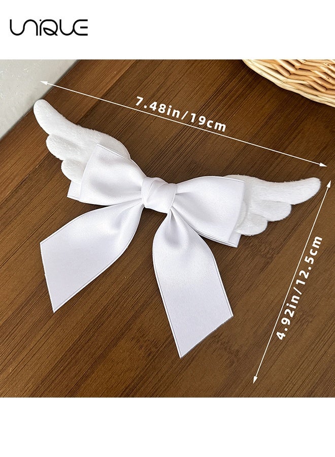 Unique 2 Pcs Bow Hair Clips - Plush Wing Bow Hair Clips - Vintage Angel Wing Hair Clips - Cartoon Fuzzy Wing Hair Clips - Gift for Women, Girls, Teens - White/Pink - Image 2