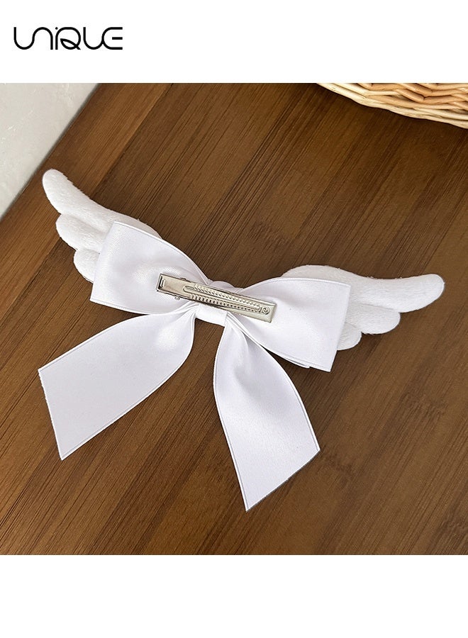 Unique 2 Pcs Bow Hair Clips - Plush Wing Bow Hair Clips - Vintage Angel Wing Hair Clips - Cartoon Fuzzy Wing Hair Clips - Gift for Women, Girls, Teens - White/Pink - Image 3