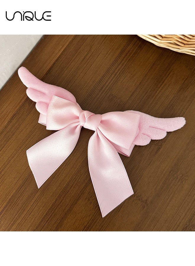 Unique 2 Pcs Bow Hair Clips - Plush Wing Bow Hair Clips - Vintage Angel Wing Hair Clips - Cartoon Fuzzy Wing Hair Clips - Gift for Women, Girls, Teens - White/Pink - Image 4