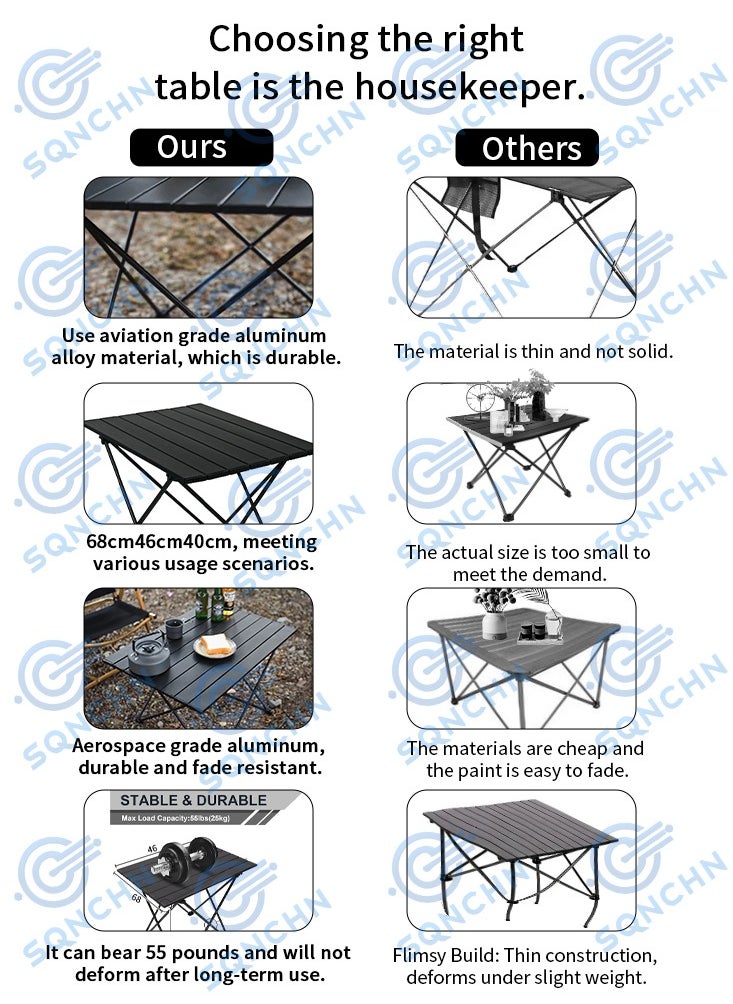 طاولة خارجية قابلة للطي من سبائك الألومنيوم المحمولة عالية الجودة بحجم إضافي كبير – تصميم أسود خفيف ومتين مع حقيبة تخزين، مثالية للتخييم والنزهات والأنشطة الخارجية (68 سم × 46 سم × 40 سم) - pzsku/Z92E0CCD80BA45798E078Z/45/1741012139/877217ad-e7e1-43a0-bb29-370b9d7814aa