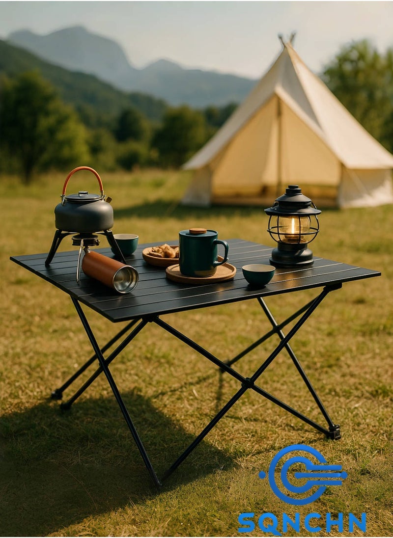 SQNCHN Premium Extra-Large Portable Aluminum Alloy Outdoor Folding Table – High-Quality, Lightweight, and Durable Black Design with Storage Bag, Perfect for Camping, Picnics, and Outdoor Activities (68cm x 46cm x 40cm)  - Image 1