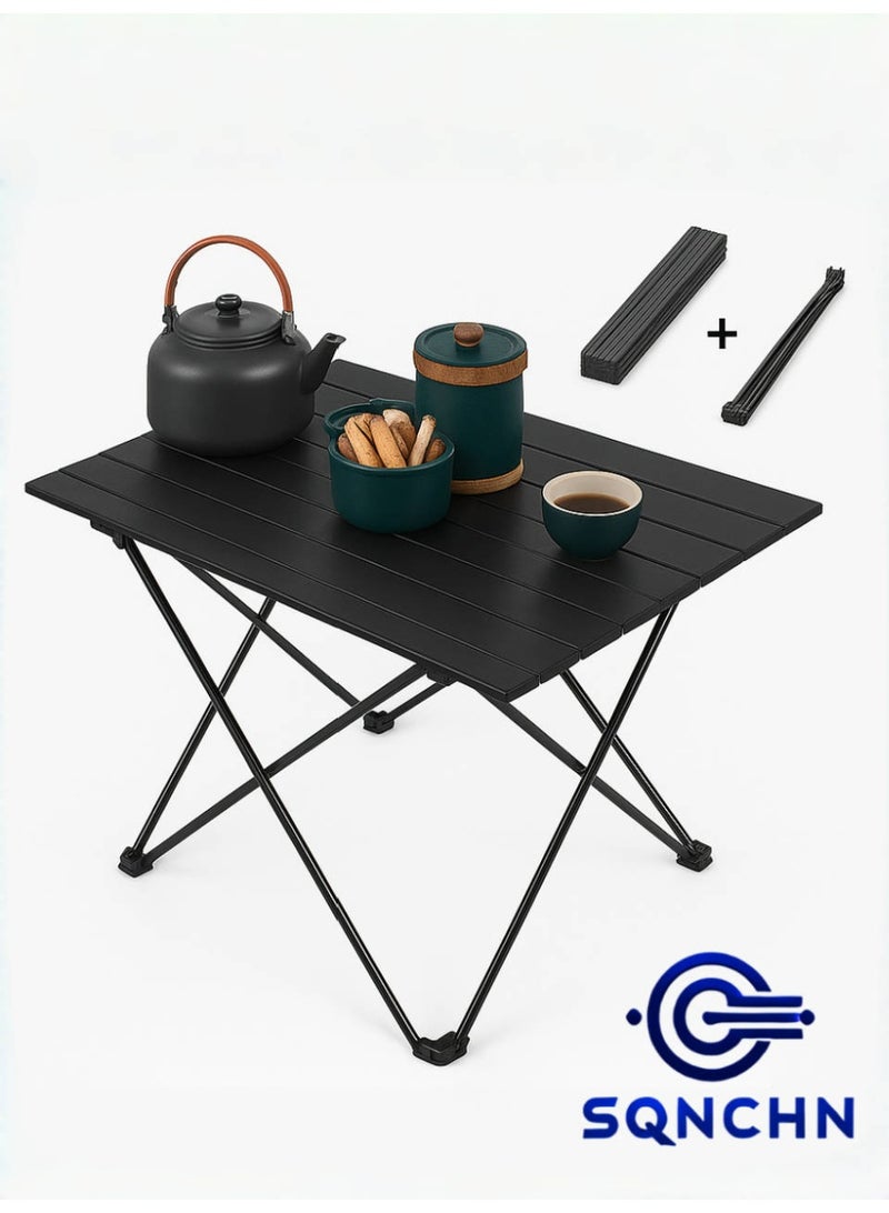 إس كيو إن سي إتش إن طاولة خارجية قابلة للطي من سبائك الألومنيوم المحمولة عالية الجودة بحجم إضافي كبير – تصميم أسود خفيف ومتين مع حقيبة تخزين، مثالية للتخييم والنزهات والأنشطة الخارجية (68 سم × 46 سم × 40 سم) - Image 1