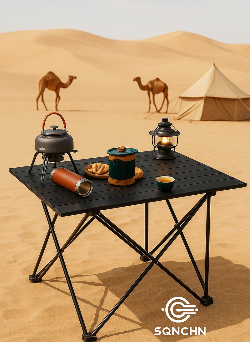 إس كيو إن سي إتش إن طاولة خارجية قابلة للطي من سبائك الألومنيوم المحمولة عالية الجودة بحجم إضافي كبير – تصميم أسود خفيف ومتين مع حقيبة تخزين، مثالية للتخييم والنزهات والأنشطة الخارجية (68 سم × 46 سم × 40 سم) - Image 2