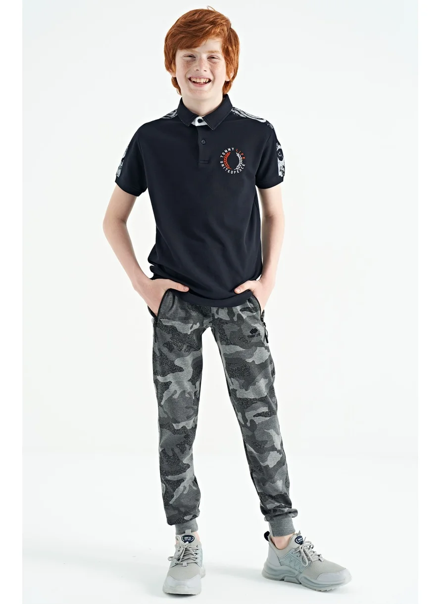 تومي لايف Navy Blue Print Detailed Pola Collar Standard Pattern Boys T-Shirt - 11166