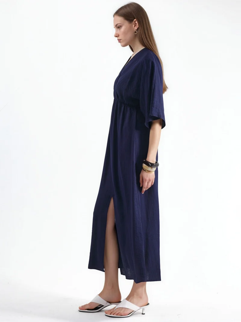 بوسيم BUSEM V-Neck Midi Wrap Dress with Three Quarter Sleeves
