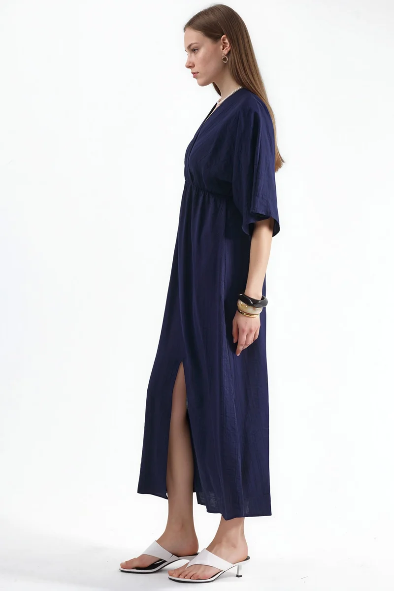 بوسيم BUSEM V-Neck Midi Wrap Dress with Three Quarter Sleeves