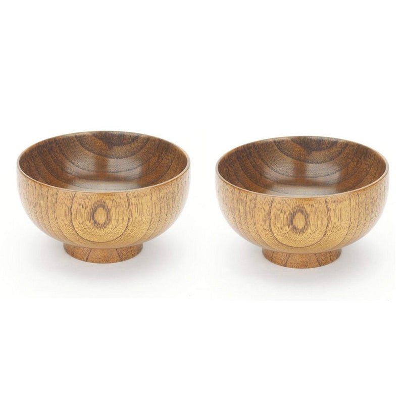 JapanBargain 1653Set of 2 Wooden Miso Soup Bowls Japanese Zen Style Dessert Bowls Salad Bowls Snack Bowls Rice Bowls