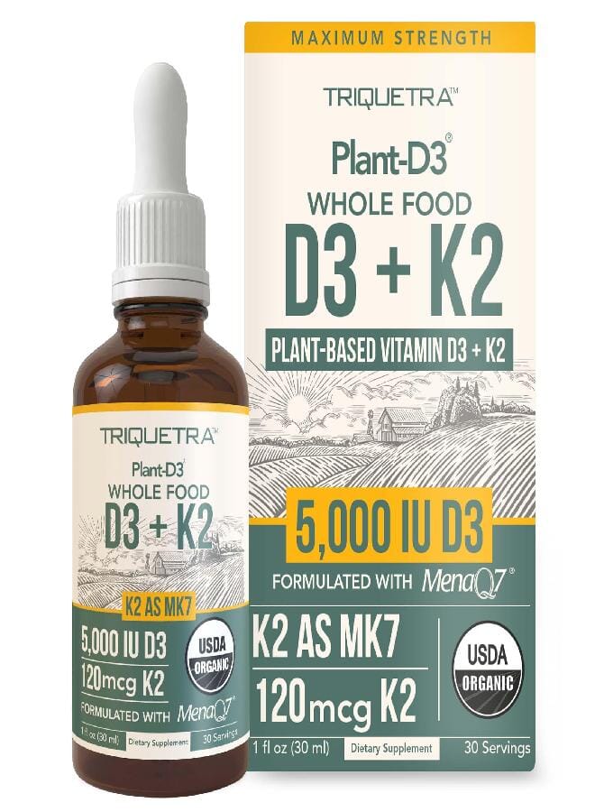 Organic Plant D3 + K2 | 5000 iu D3 + 120 mcg K2 as All-Trans MK7 from MenaQ7® - 100% Whole Food, Raw & Vegan | Enhanced Digestion with Prebiotic & Superfood Complex - D3 from Organic Algae (60 Count) - Image 1