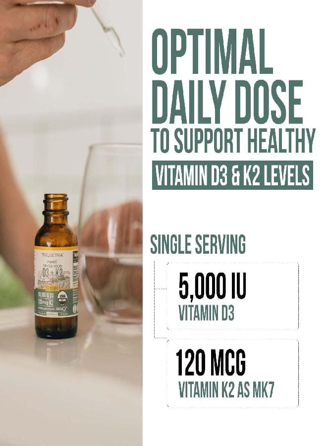 Organic Plant D3 + K2 | 5000 iu D3 + 120 mcg K2 as All-Trans MK7 from MenaQ7® - 100% Whole Food, Raw & Vegan | Enhanced Digestion with Prebiotic & Superfood Complex - D3 from Organic Algae (60 Count) - Image 2