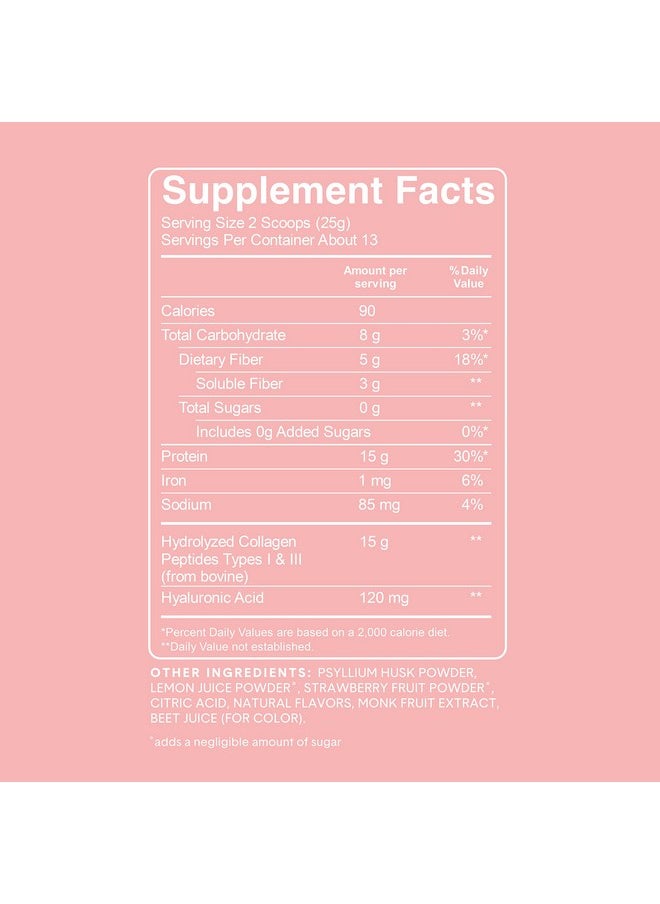 Bellway - Beauty Sugarfree Psyllium Husk Super Fiber + Collagen Strawberry Lemonade 11.46 Ounce (15 Servings) - Image 1