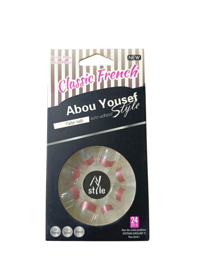 Abou Yousef Style Classic French Artificial Nails - 24 Pieces - Image 1