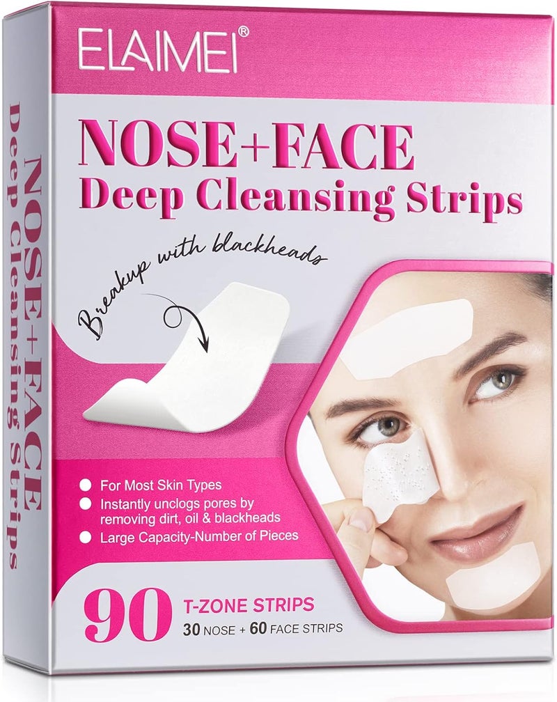 Tiuedu Blackhead Remover Pore Strips,30 Nose + 60 Face Strips Black Head Remover for Chin or Forehead, Deep Cleansing Charcoal Strips, Strips for Blackheads Removal, Pore Minimizer - Image 1