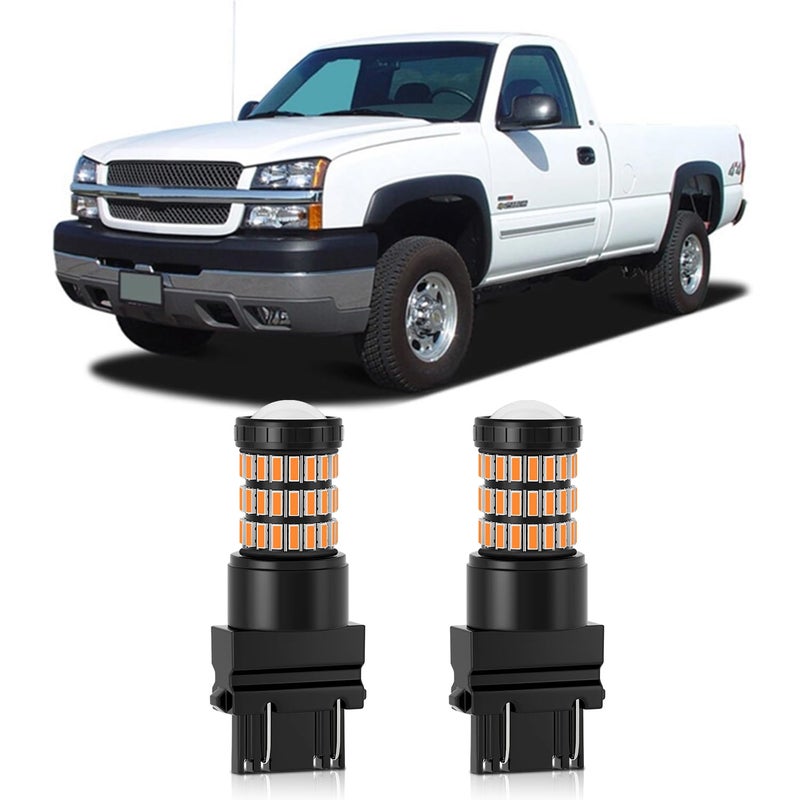 MEALAM Amber Yellow 3157 3156 3057 3056 LED Bulbs with Projector Front/ Rear Turn Signal Blinker Lights Compatible with 1999-2006 Chevrolet Silverado/ GMC Sierra, Pack of 2