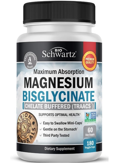 BioSchwartz Non-GMO Project Verified Magnesium Bisglycinate Chelate No-Laxative Effect Mineral Supplement