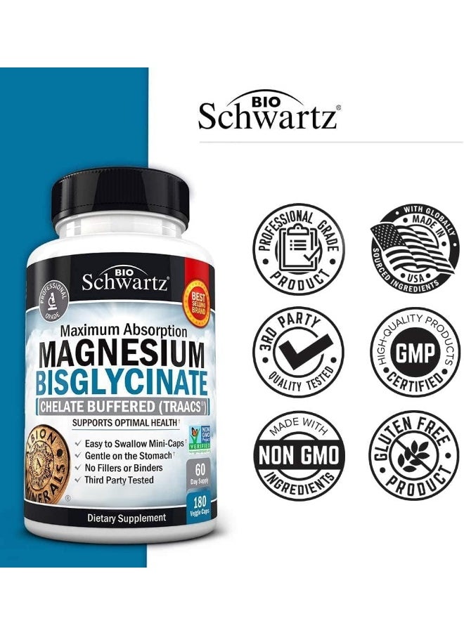 BioSchwartz - BioSchwartz Non-GMO Project Verified Magnesium Bisglycinate Chelate No-Laxative Effect Mineral Supplement - Image 1