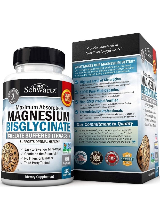BioSchwartz - BioSchwartz Non-GMO Project Verified Magnesium Bisglycinate Chelate No-Laxative Effect Mineral Supplement - Image 1