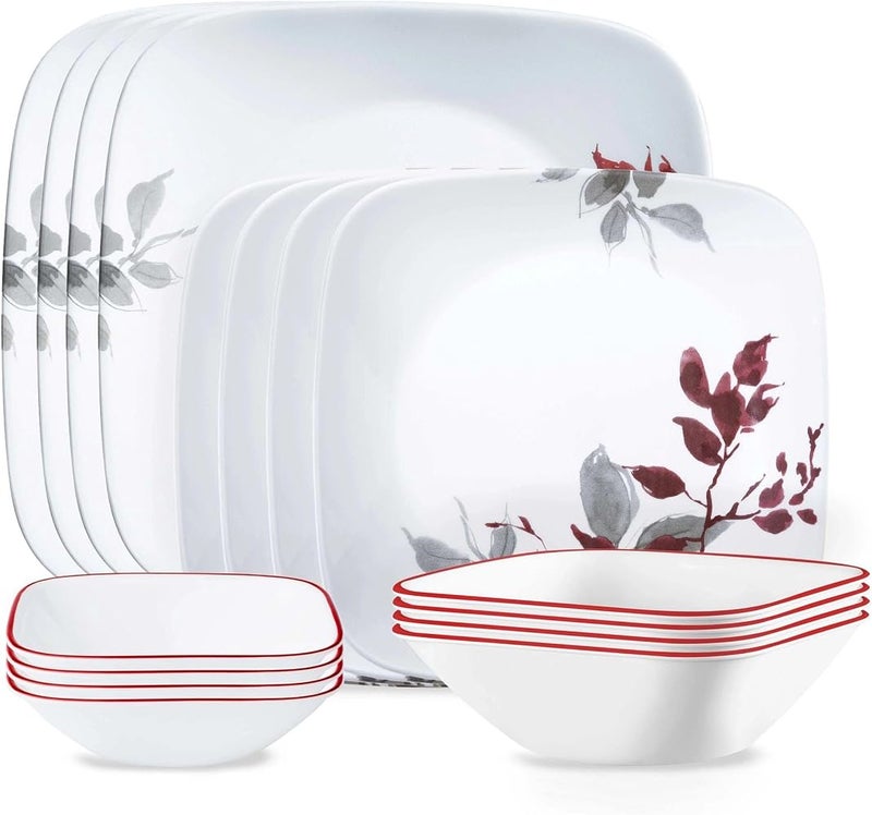 1 طقم عشاء Corelle أوراق كيوتو 16 قطعة مقاوم للتشقق والكسر