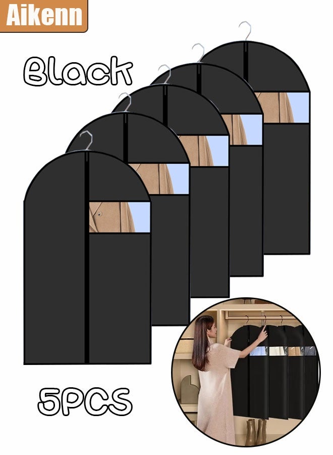 Aikenn Aikenn 5PCS Black Garment Bags for Hanging Clothes with Full Zipper, Transparent Visibility Dust Proof Clothes Bag Travel Hanging Garment Bags for Closet Storage, Suit Bags for Long Clothes 60*140cm  - Image 1