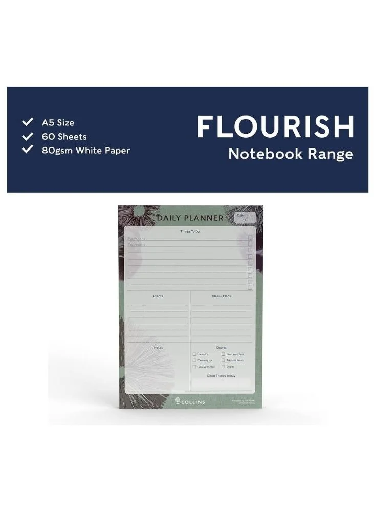 Collins Collins Flourish A5 Daily Desk Pad - To Do List and Task Tracker notepad - 60 sheets