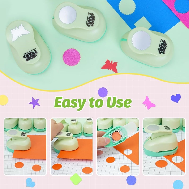 UCEC 6 PCS Craft Hole Punch 1 Inch Paper Puncher, Hole Punch Shapes Crafting Designs DIY for Kindergarten Teacher Office Supplies, 6 Different Shapes Set with 30PCS Craft Paper - Image 3
