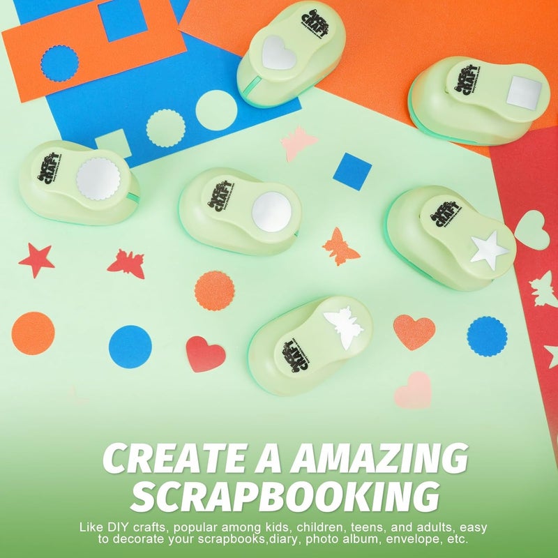 UCEC 6 PCS Craft Hole Punch 1 Inch Paper Puncher, Hole Punch Shapes Crafting Designs DIY for Kindergarten Teacher Office Supplies, 6 Different Shapes Set with 30PCS Craft Paper - Image 2