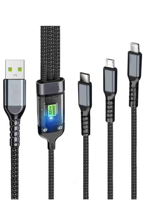 3 in 1 Braided Multi USB Cable Fast Charging 6A/25W -Smart Chip- Thicker Version Compatible with Lightning/Micro/Type C - 3*1 Type C Multi Fast Charging Cable