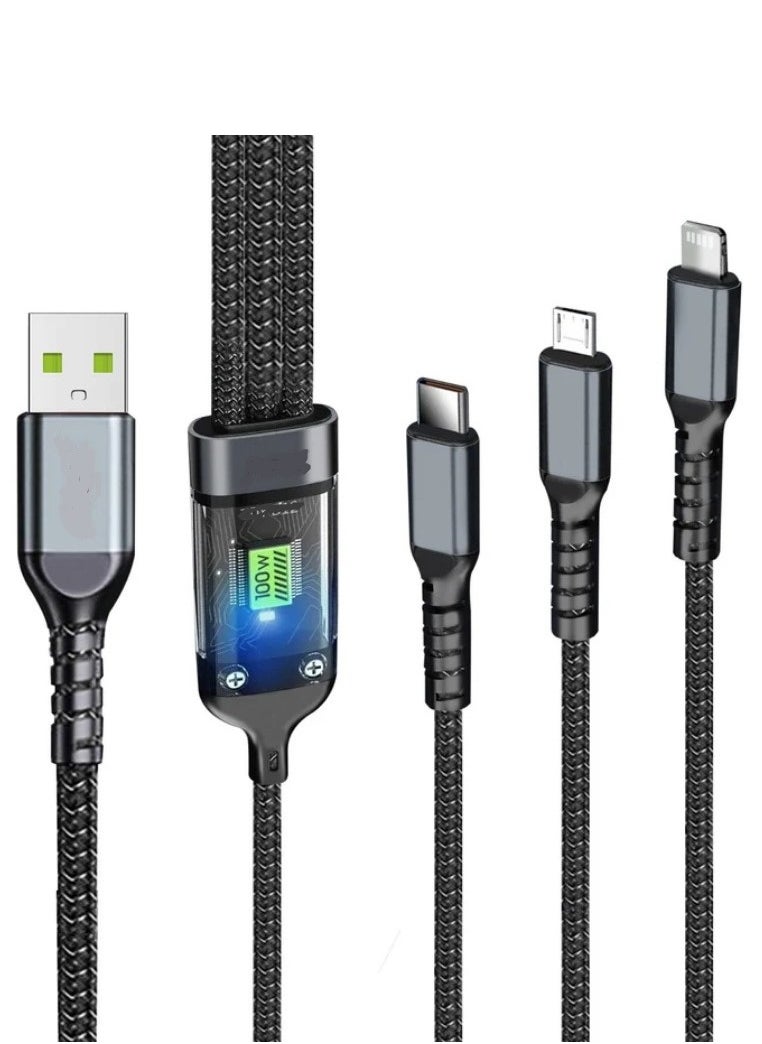Generic - 3 in 1 Braided Multi USB Cable Fast Charging 6A/25W -Smart Chip- Thicker Version Compatible with Lightning/Micro/Type C - 3*1 Type C Multi Fast Charging Cable - Image 1