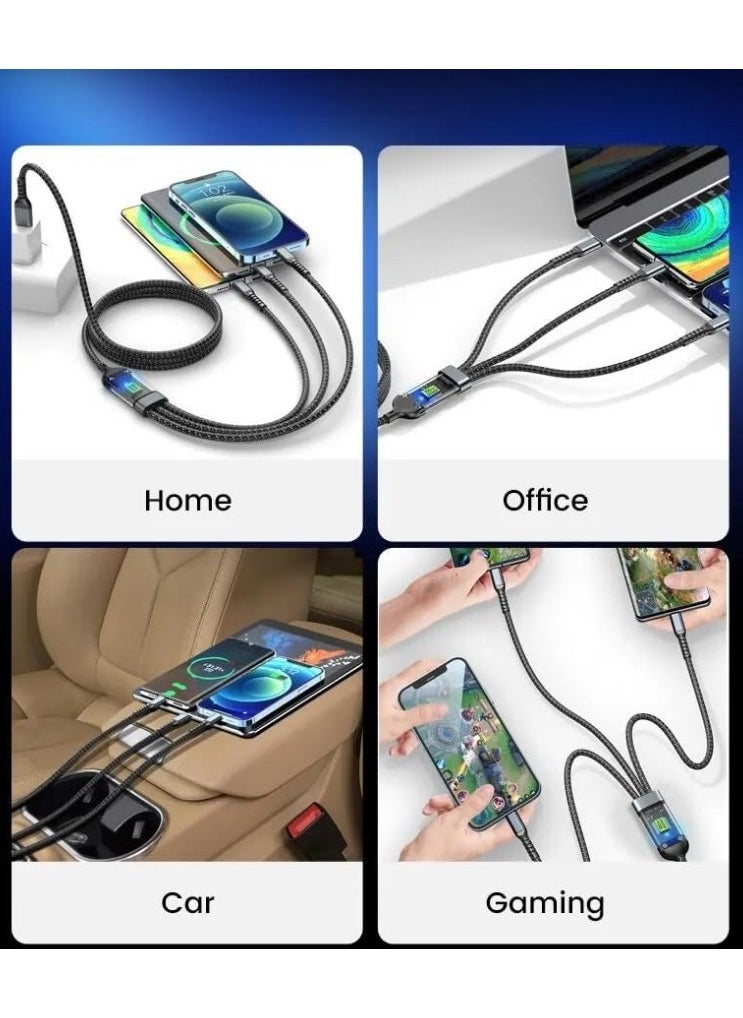 Generic - 3 in 1 Braided Multi USB Cable Fast Charging 6A/25W -Smart Chip- Thicker Version Compatible with Lightning/Micro/Type C - 3*1 Type C Multi Fast Charging Cable - Image 1