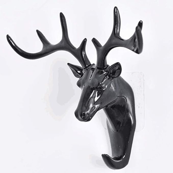 Parv International Parv International HUF Modern Decorative Plastic Deer Head Wall Hook Stag Antler Key Holder Coat Rack SelfAdhesive Hanging Hook for Home Office Black  - Image 3