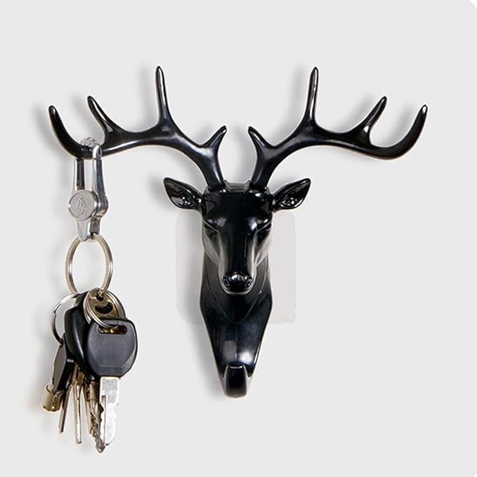 Parv International Parv International HUF Modern Decorative Plastic Deer Head Wall Hook Stag Antler Key Holder Coat Rack SelfAdhesive Hanging Hook for Home Office Black  - Image 1