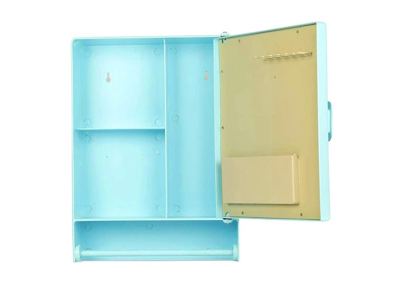 Maskey Maskey (Size: 14 x 10 x 4 Inches, Small Designer Multiuse Virgin Plastic Small Storage/Medicine/Bathroom Mirror Cabinet with Towel Rod for Home and Corporate Use. (Anglo Blue)  - Image 2
