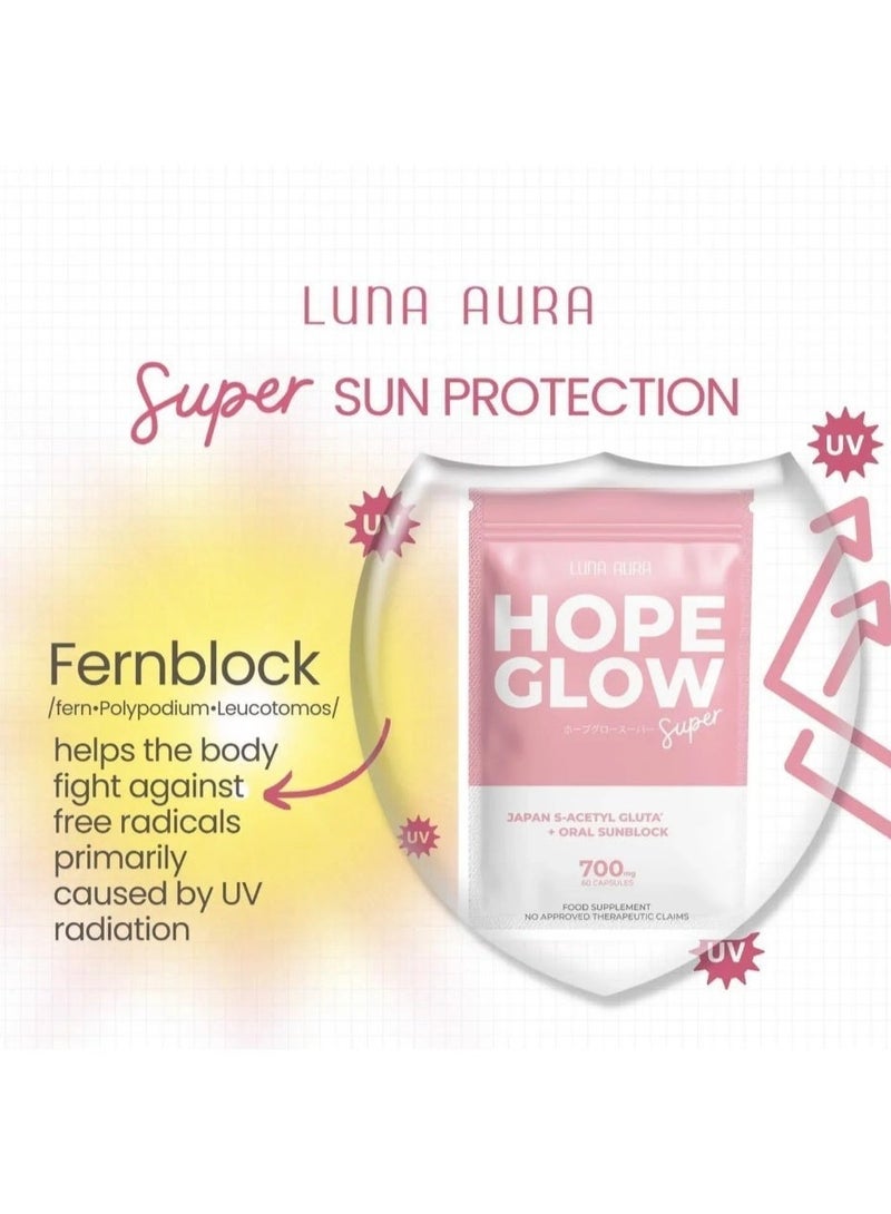 Luna Aura Hope Glow Super 700mg 60 Capsules – Premium Beauty & Wellness Support Supplement - Image 3