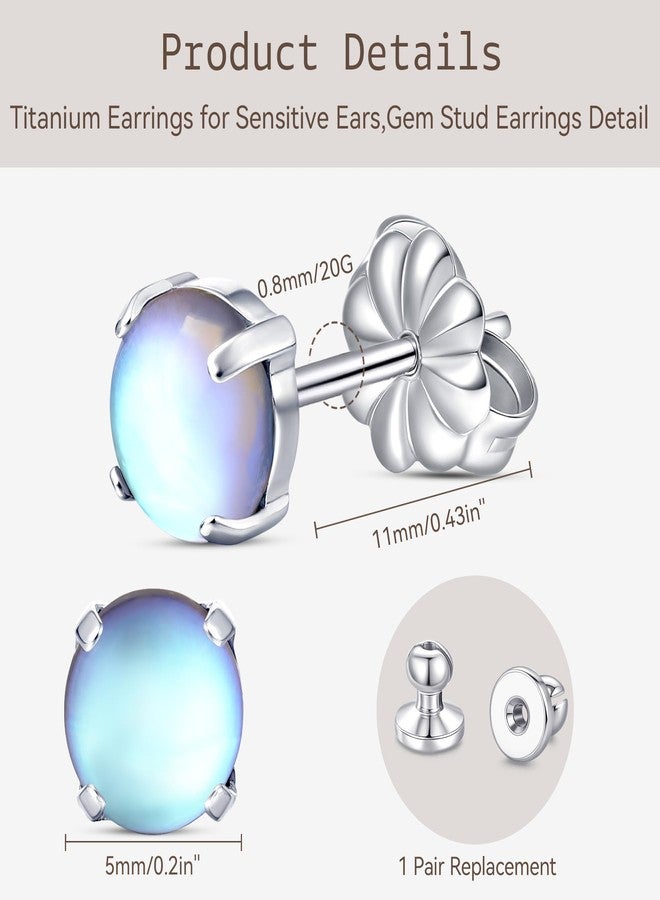 Limerencia Pure Titanium Hypoallergenic Earrings，Opal/Moonstone/Cat's Eye/Blue Turquoise Stud Earrings, Implant Grade|Delicate Jewelry For Sensitive Ears, 5mm, Titanium, Cubic Zirconia - Image 2